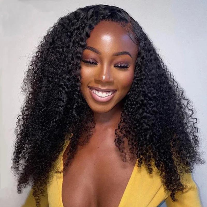 Bling Hair 180% Half Wig Human Hair Kinky Curly Wigs Glueless Wigs Human Hair 3 in 1 Wear Go Glueless Wig With Drawstring Seamless