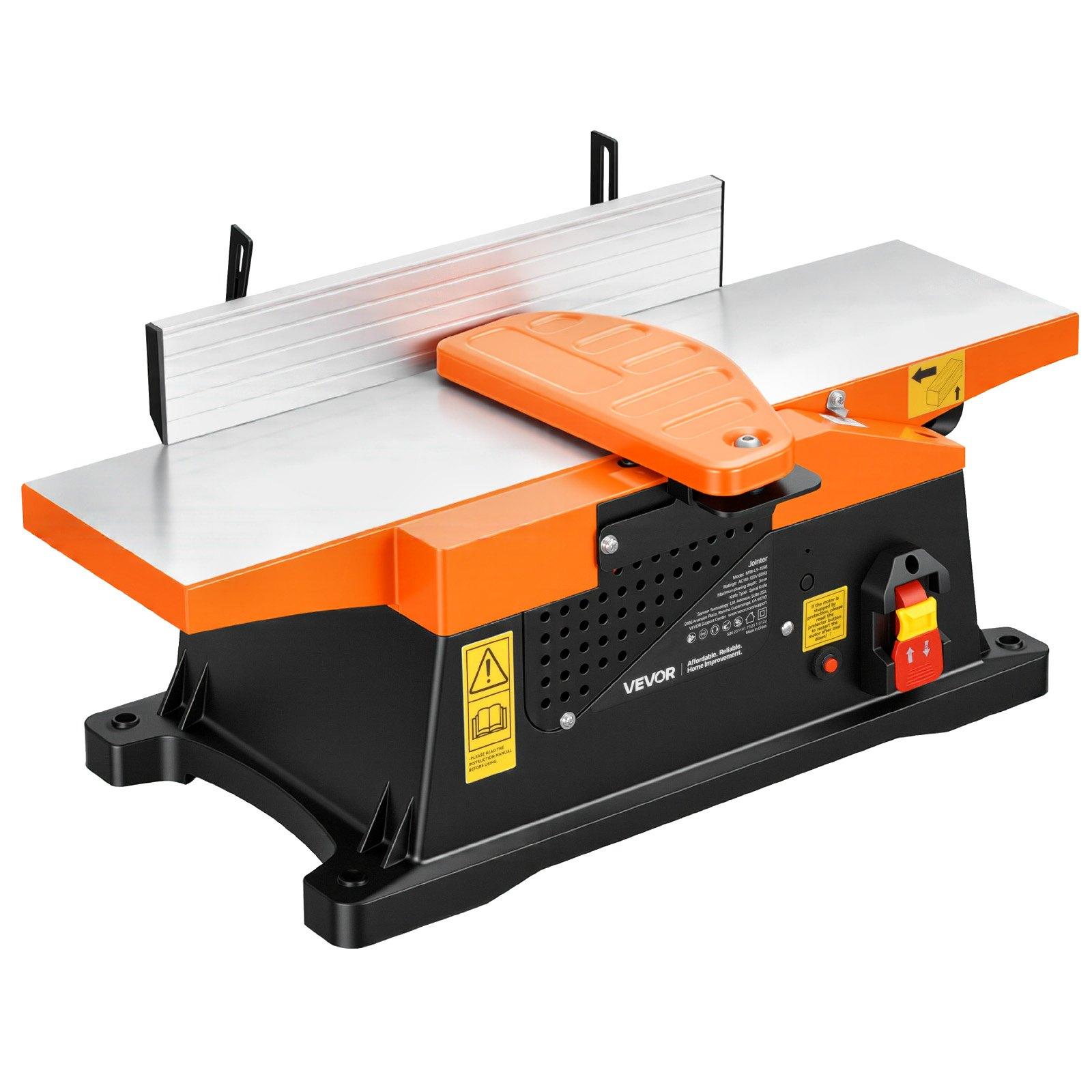 VEVOR Spiral Benchtop Jointer, 6 in, 2 HP 12000 RPM Bench Top Wood Jointer, with 12-Blade Spiral Cutterhead, Up to 1/8 in Depth, Adjustable Fence, 6x 23 in Cast Aluminum Table, for Woodworking DIY