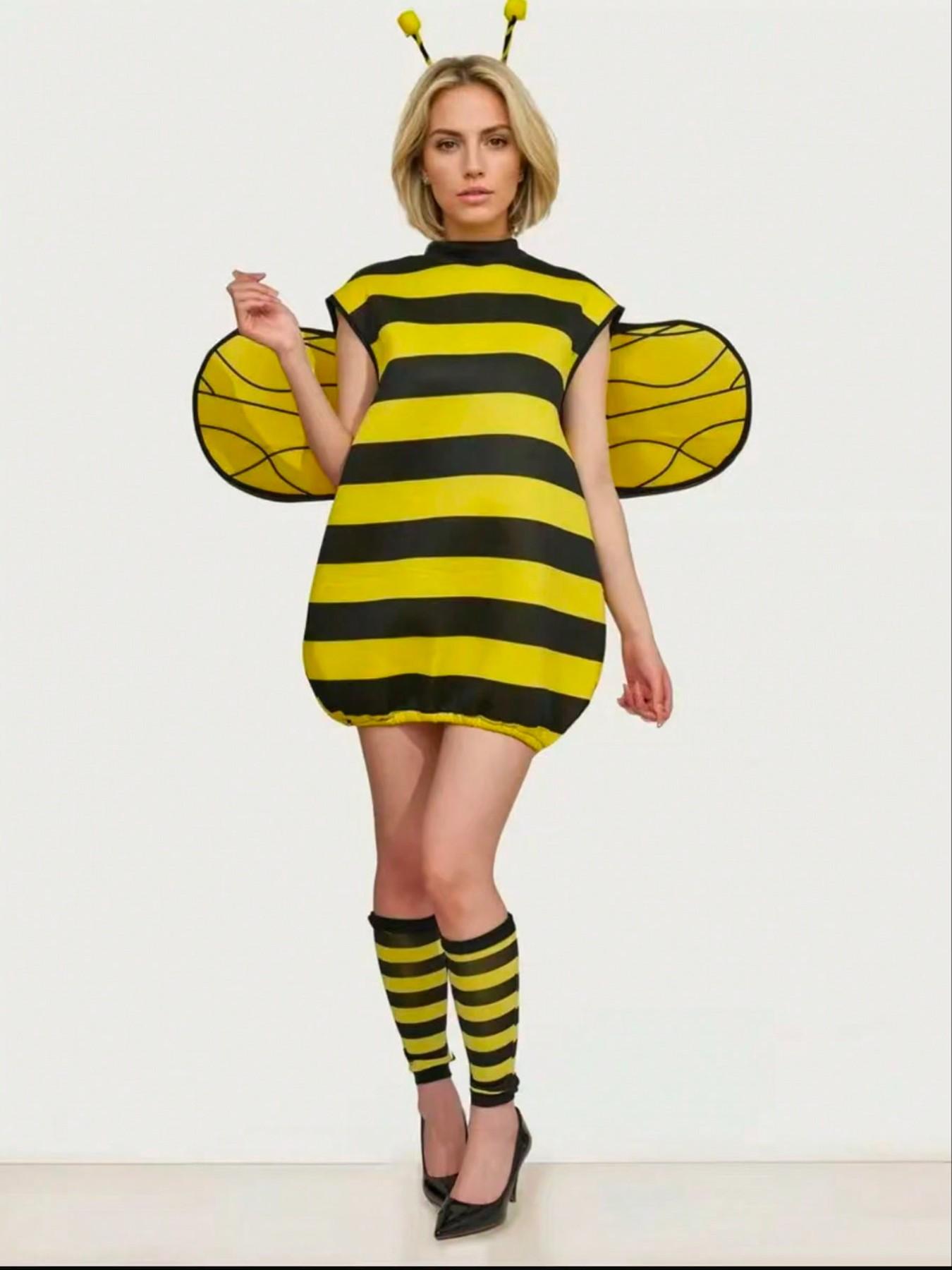 Cute Bee Costume Set, Includes Hairband/winged Skirt/sock Pouch, Perfect for Holiday Performances and Bee-Themed Parties