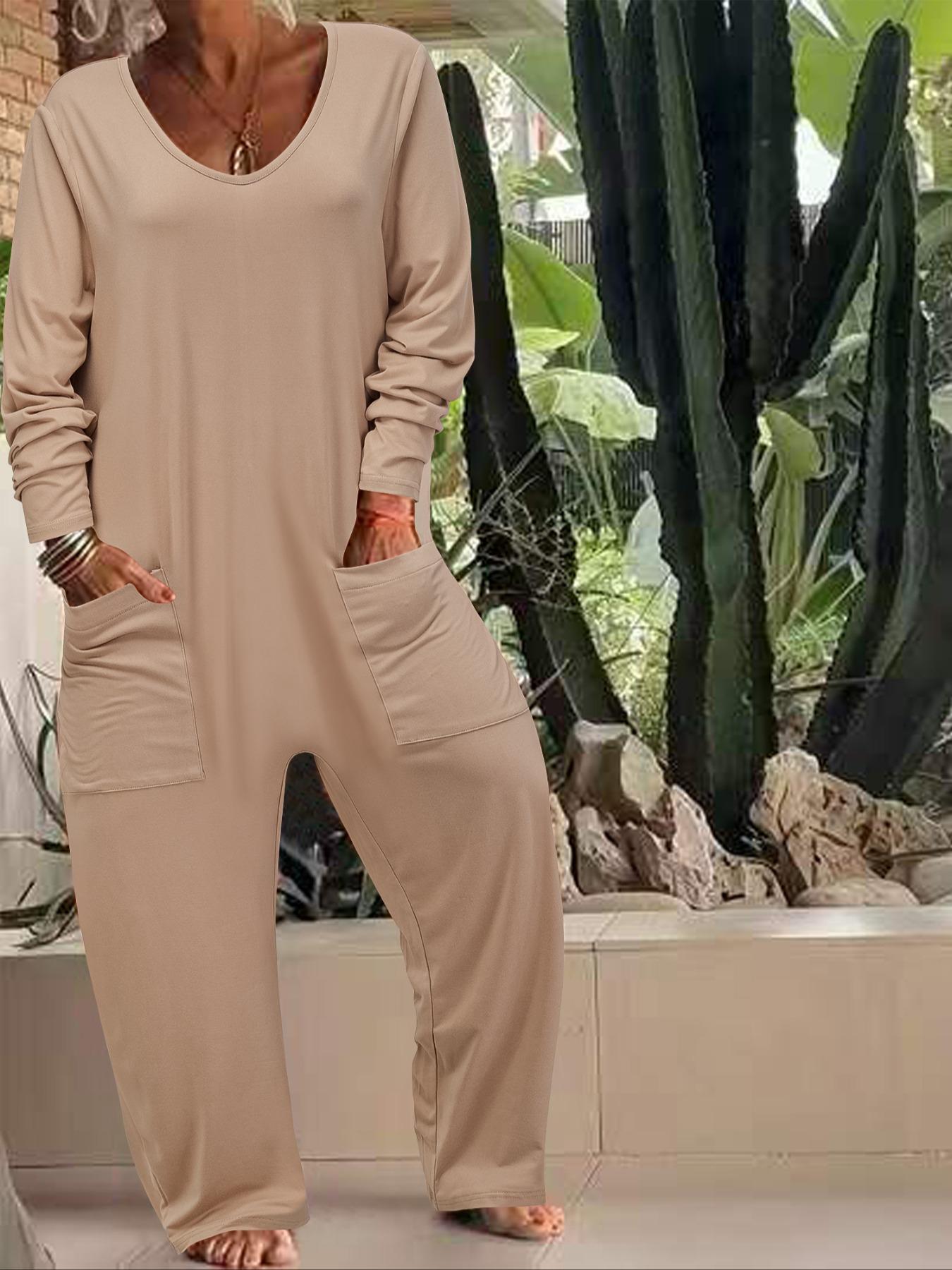 Fashionable women's casual Loose Knit Overall jumpsuits pocket jumpsuits