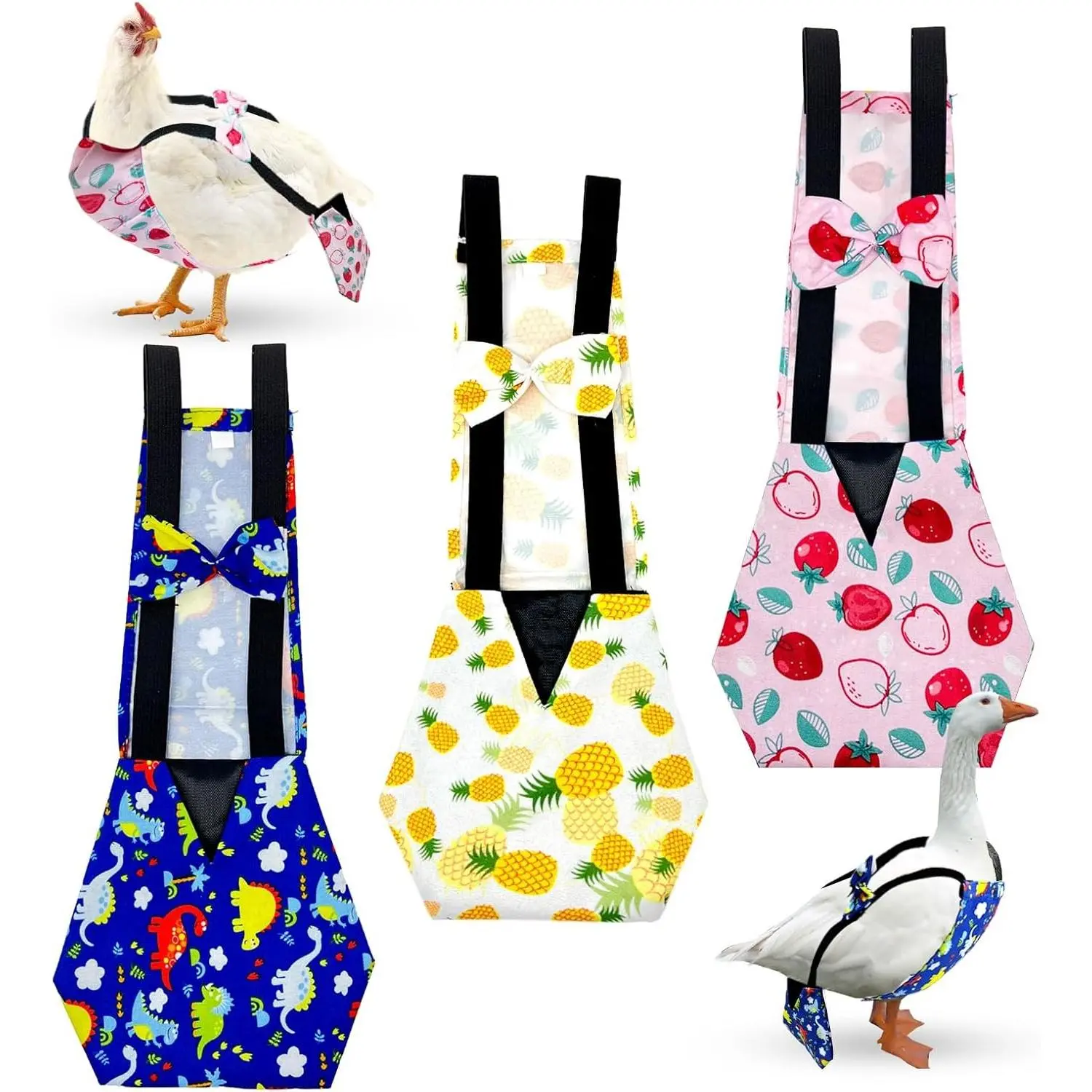 3 Pieces Reusable Chicken Diapers for Hens Pet Duck, Poultry Chicken Clothes Accessories with Bow Tie (M)
