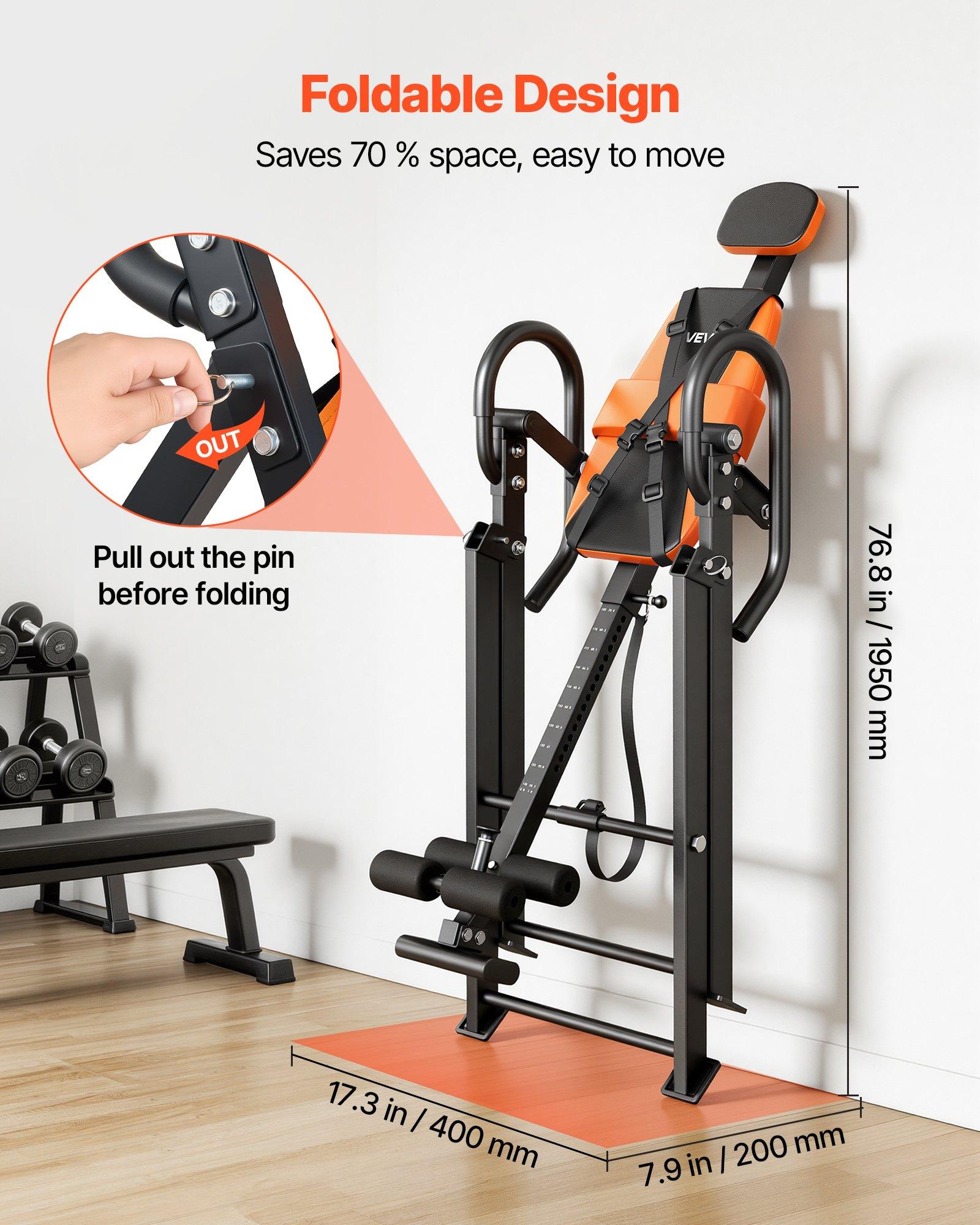 VEVOR Inversion Table, 300 lbs Capacity Heavy Duty Back Inverter Stretcher, Inverted Table with Dual-Roller Locking, Decompression Tables for Shoulders, Neck, Back, Multi-Angle Adjustable Tether Stra