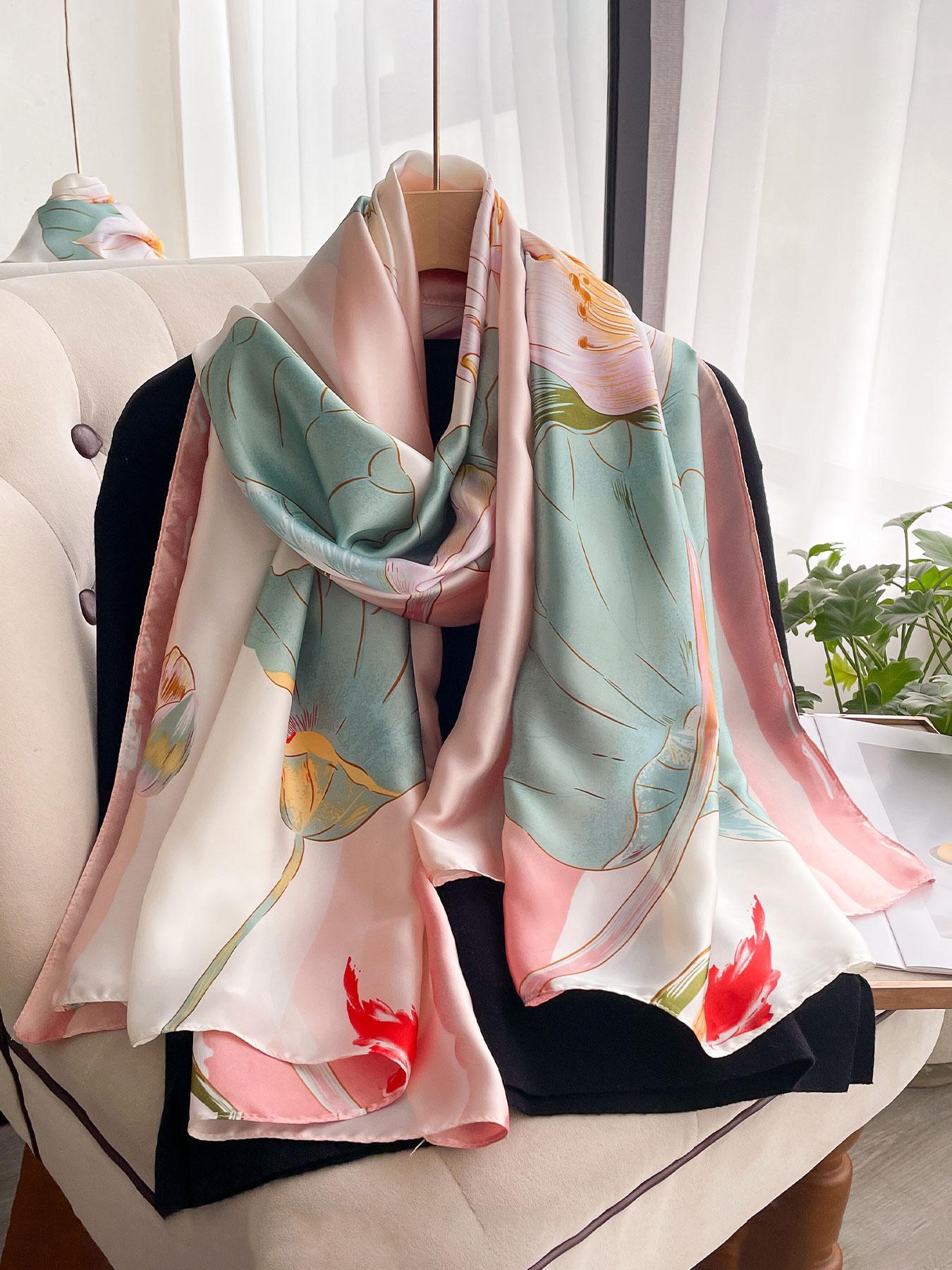 Women's Elegant Floral Print Scarf, Fashionable Soft Lightweight Shawl for All Seasons, Casual Versatile Scarf for Women & Girls