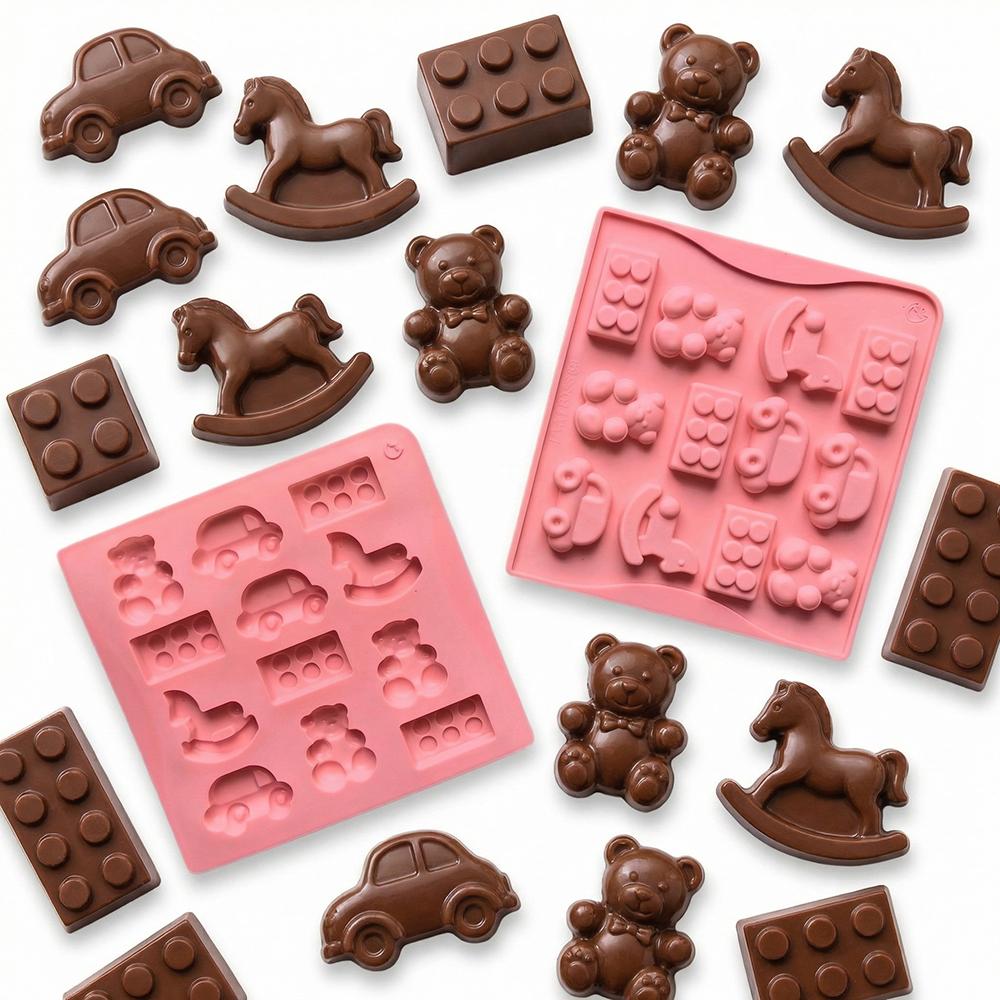 3pcs Car Horse Shape Silicone Molds, DIY Chocolate Candy Pudding Dessert Cake Decorations, Baking Cookie Insert Mold Set