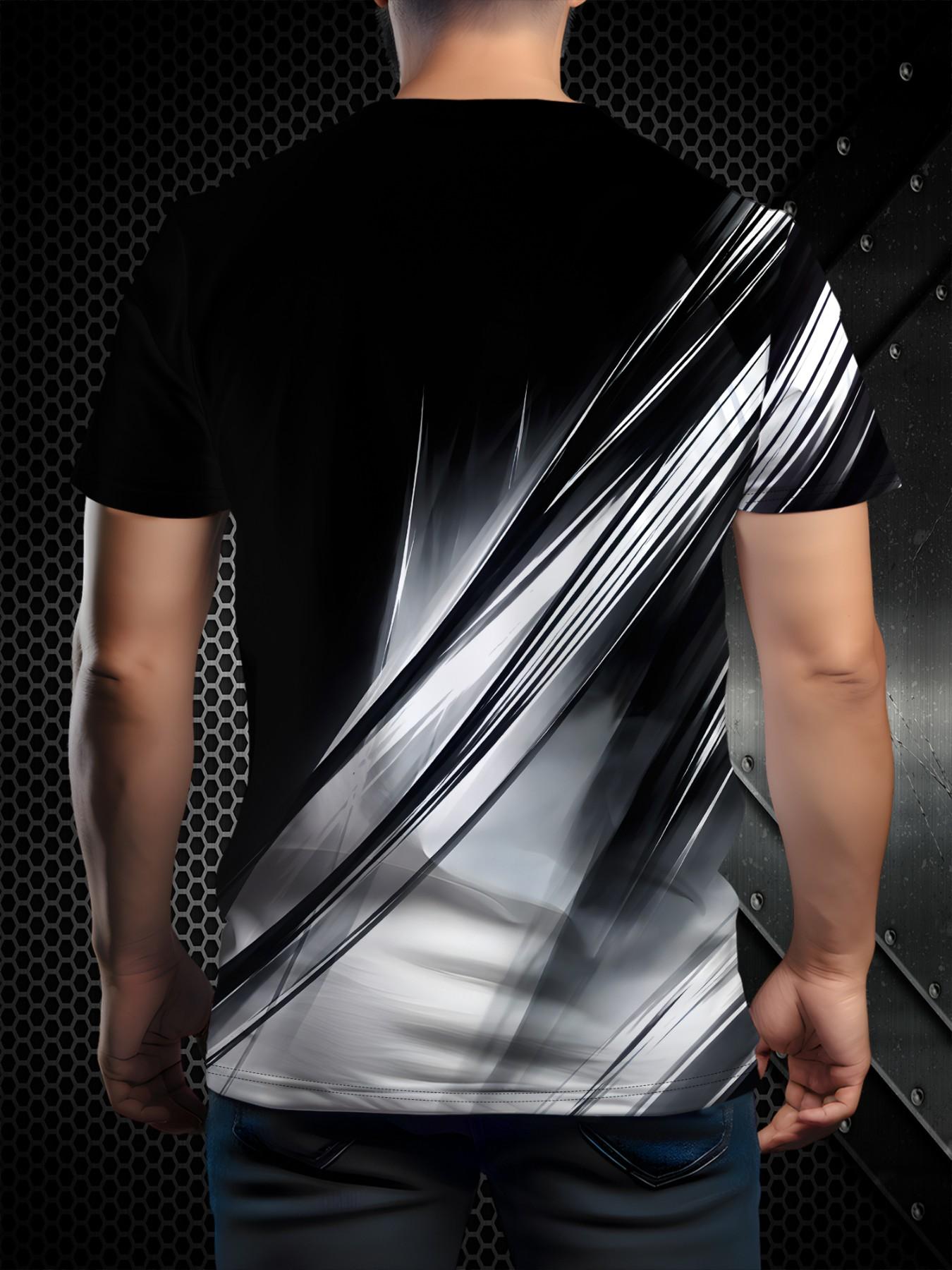 Summer Short Sleeve T-Shirt, Business Casual Round Neck Top, Youth Fashion All-Over Print, Breathable Ice Silk, Plus Size Slim Fit