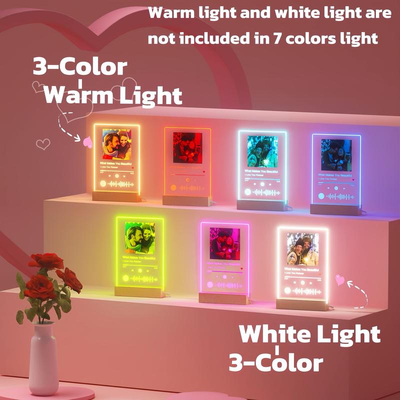 Custom Music Plaque Picture Frame with LED Night Light, Acrylic Song Plaque, Personalized Anniversary Couples Gifts for Women & Men, Unique Valentine's Day Gifts from favor photo, Turn Photo and Song into Art Pieces