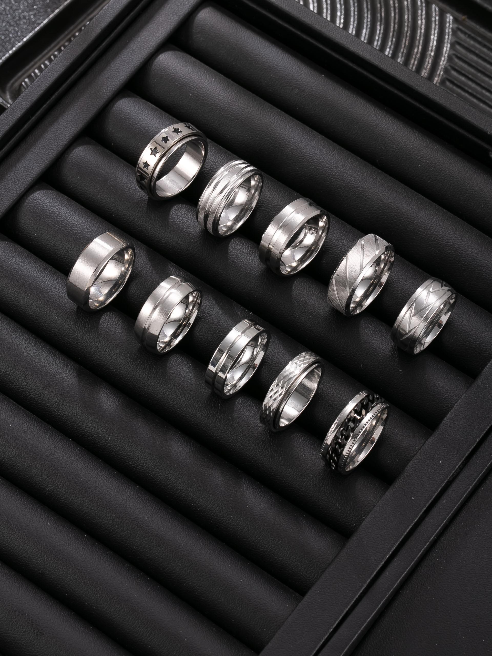 10 Stylish Stainless Steel Men's Rings, Simple Inner Ball and Flat ...