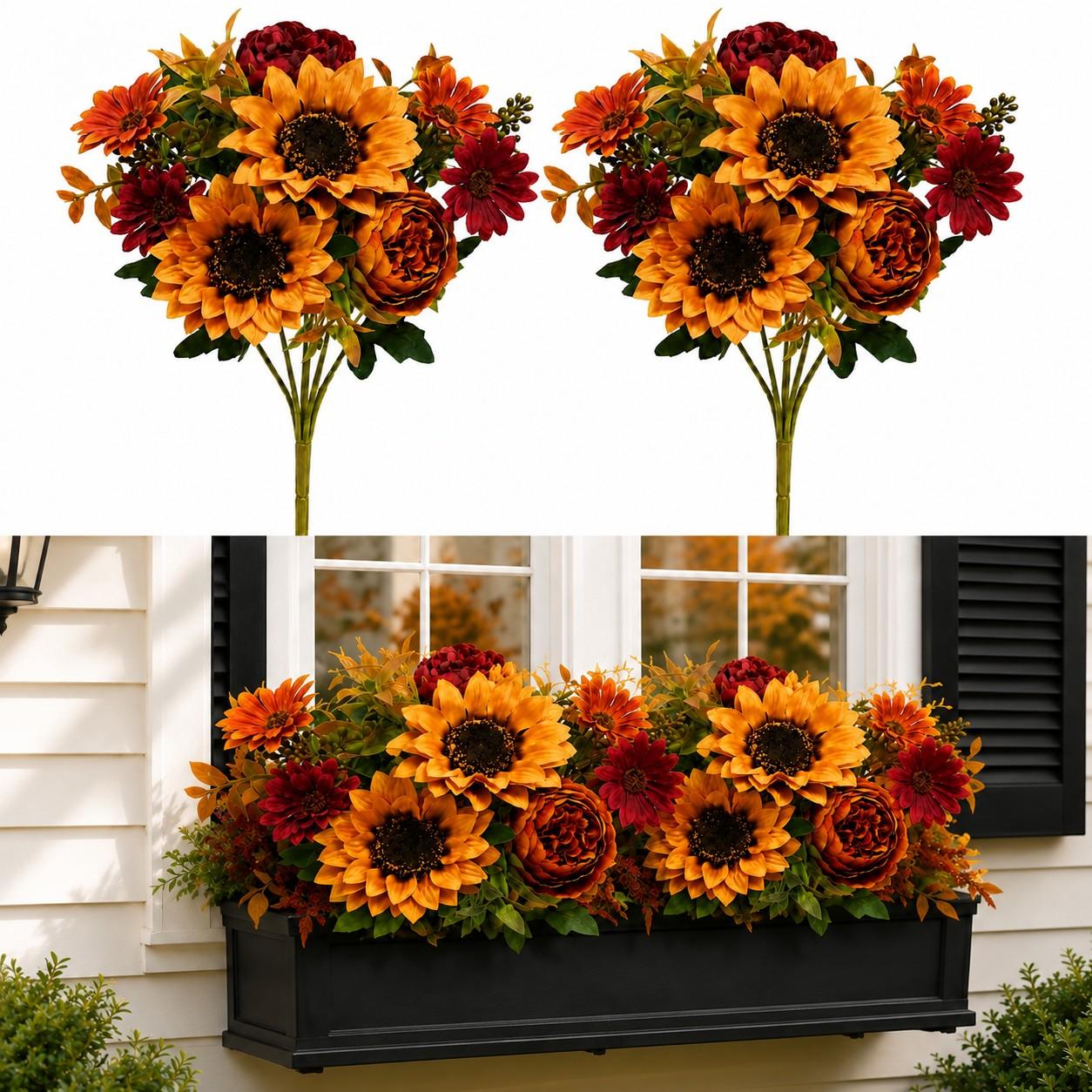 2/4 Bundle Artificial Fall Flowers, Sunflower Peony Bouquet, Faux Sunflower Flowers, Autumn Home Decor, Thanksgiving Centerpiece