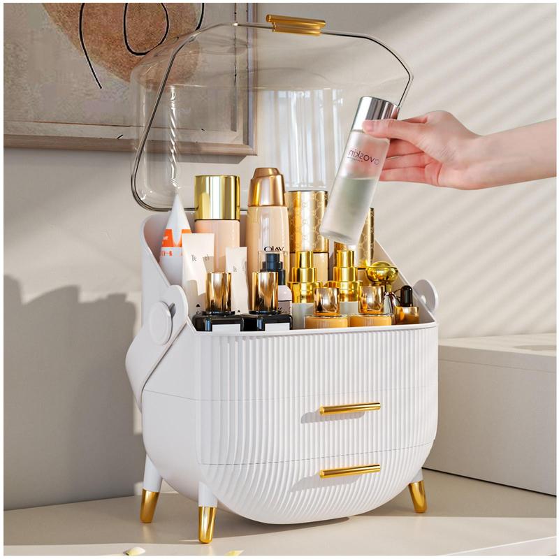 7CODE Makeup Storage Organizer, Cosmetic Display Cases with Transparent Cover, SkinCare Organizers for Bathroom Countertop, Bedroom Vanity Desk, Lipstick Organizer, White