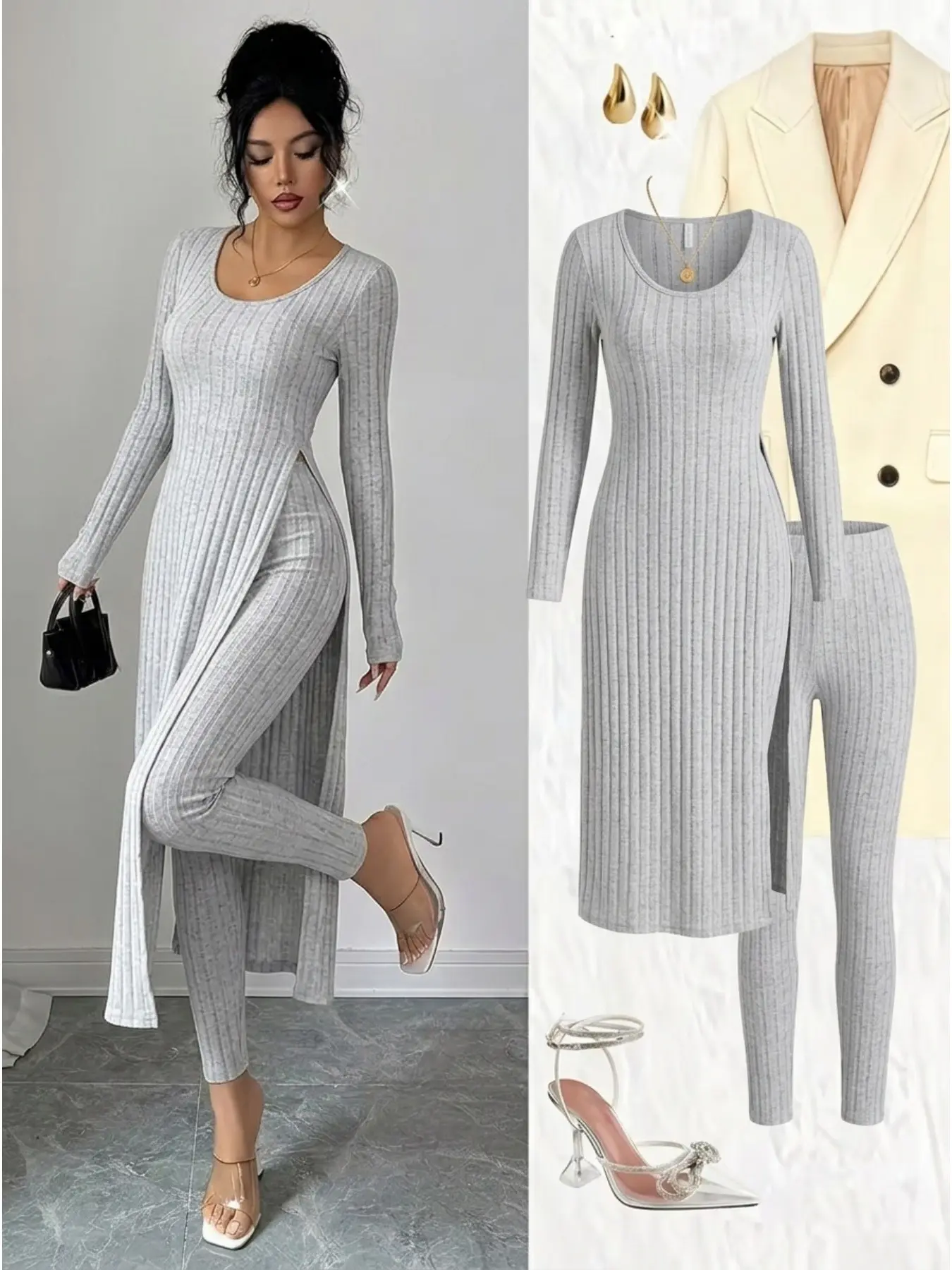 【Black Friday】Women's Casual Knit Two-Piece Set, Long Sleeve Top + Loose Pants, Soft Comfortable Sleepwear, Loungewear, Ideal for Indoor Daily Wear