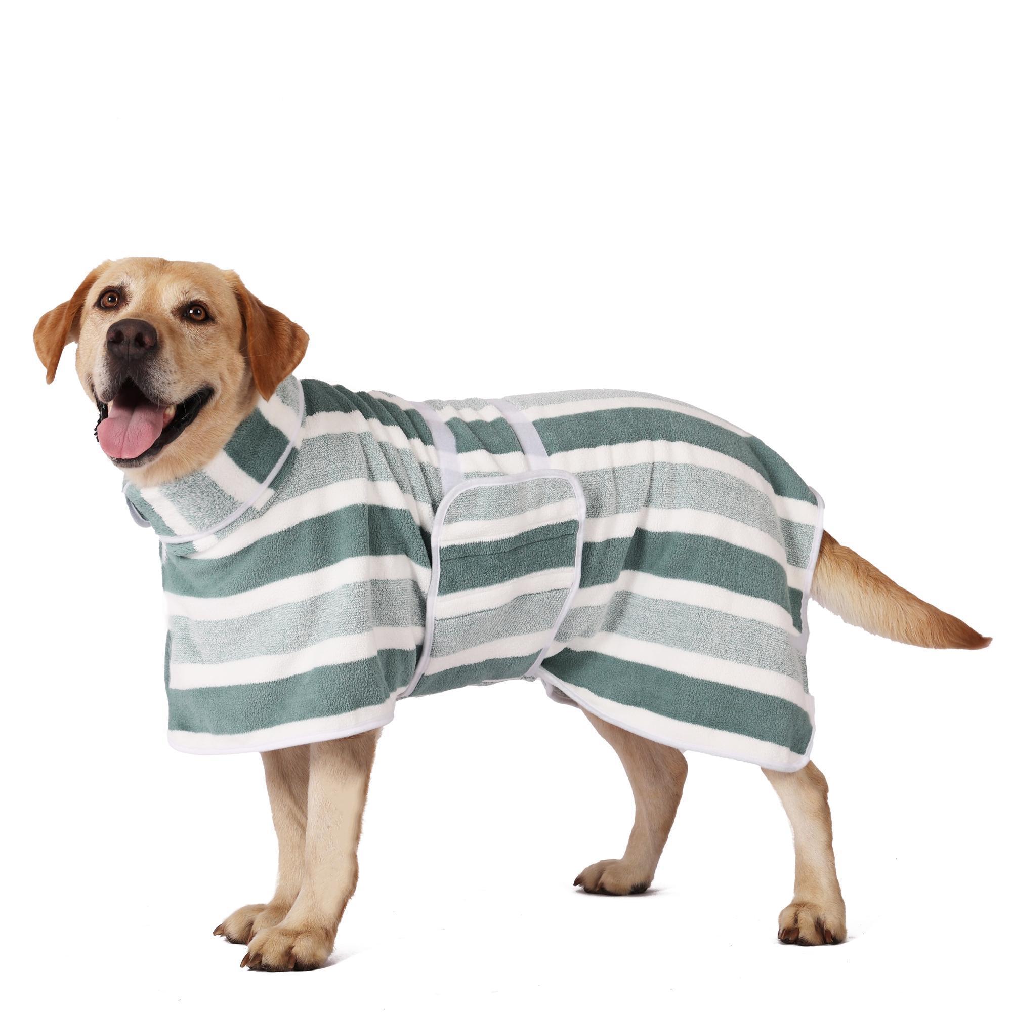 [SummWins] Quick-Dry Dog Bathrobe - Striped Pet Bath Accessory, Super Absorbent, Ultra-Soft Fabric, Adjustable Waistband, Easy Cleanup, Multi-Size Morning Wear, 1pc