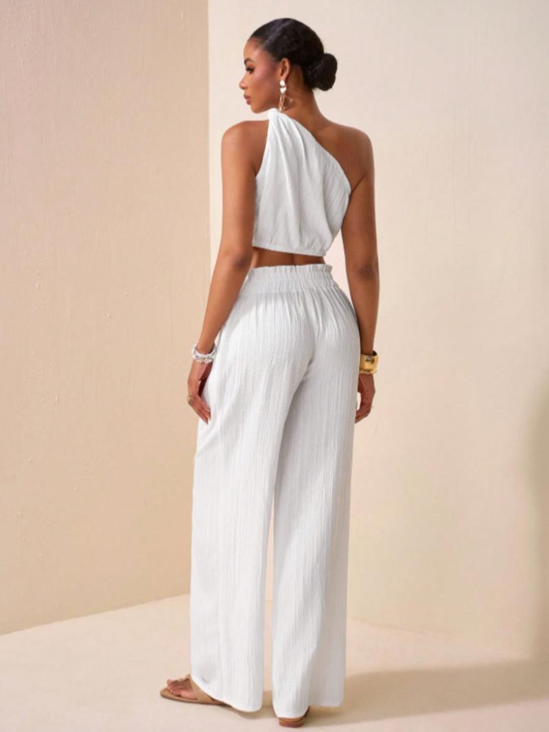 Two-Piece Set Women's Solid Color Top & Pants, Casual Sleeveless Top & Pants for Daily Wear, Ladies Summer Clothes