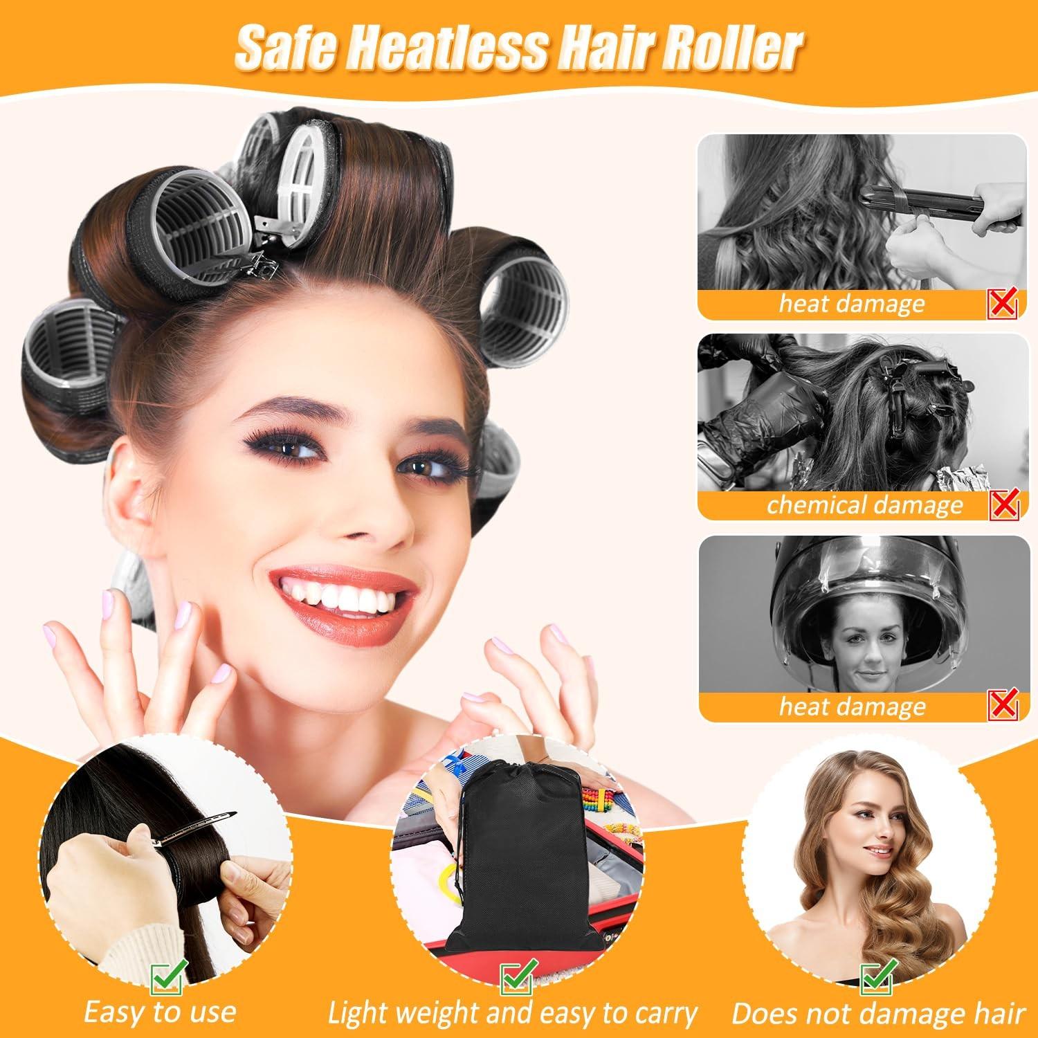 61-Piece Curling Iron Set, Self-Adhesive Curlers with Clips, 6 Sizes, Heat-Free, for Long, Medium, Short Hair, Includes Stainless Steel Clips