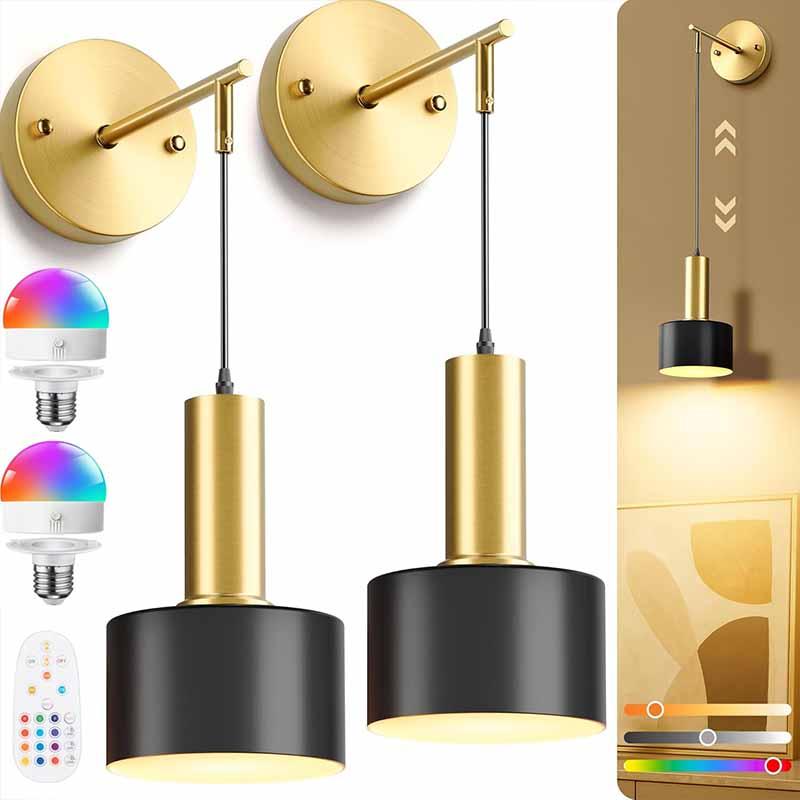 2 Piece LED Rechargeable Wall Light Set, Modern Iron Art Wall Lamp, RGB Remote Control Indoor Decor Lighting, Modern Mood Lighting