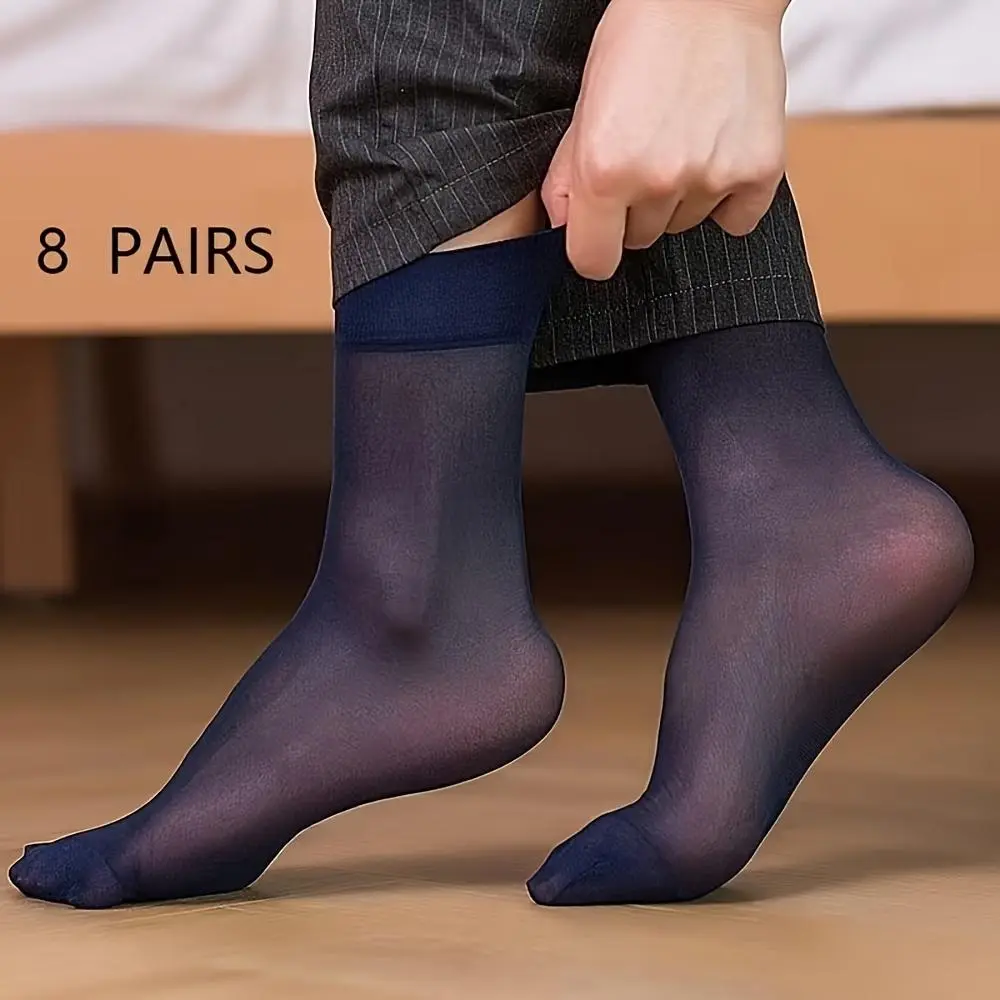 8 Pairs of Men'S Ice Stockings in Summer, Wear-Resistant And Odor-Proof Steel Stockings, Breathable Mid-Tube Business Men'S Socks, Breathable Low-Cut Business Socks, Enhancing Toes And Heels, Ultra-Thin And Lightweight, Suitable for Summer, Anti-Han