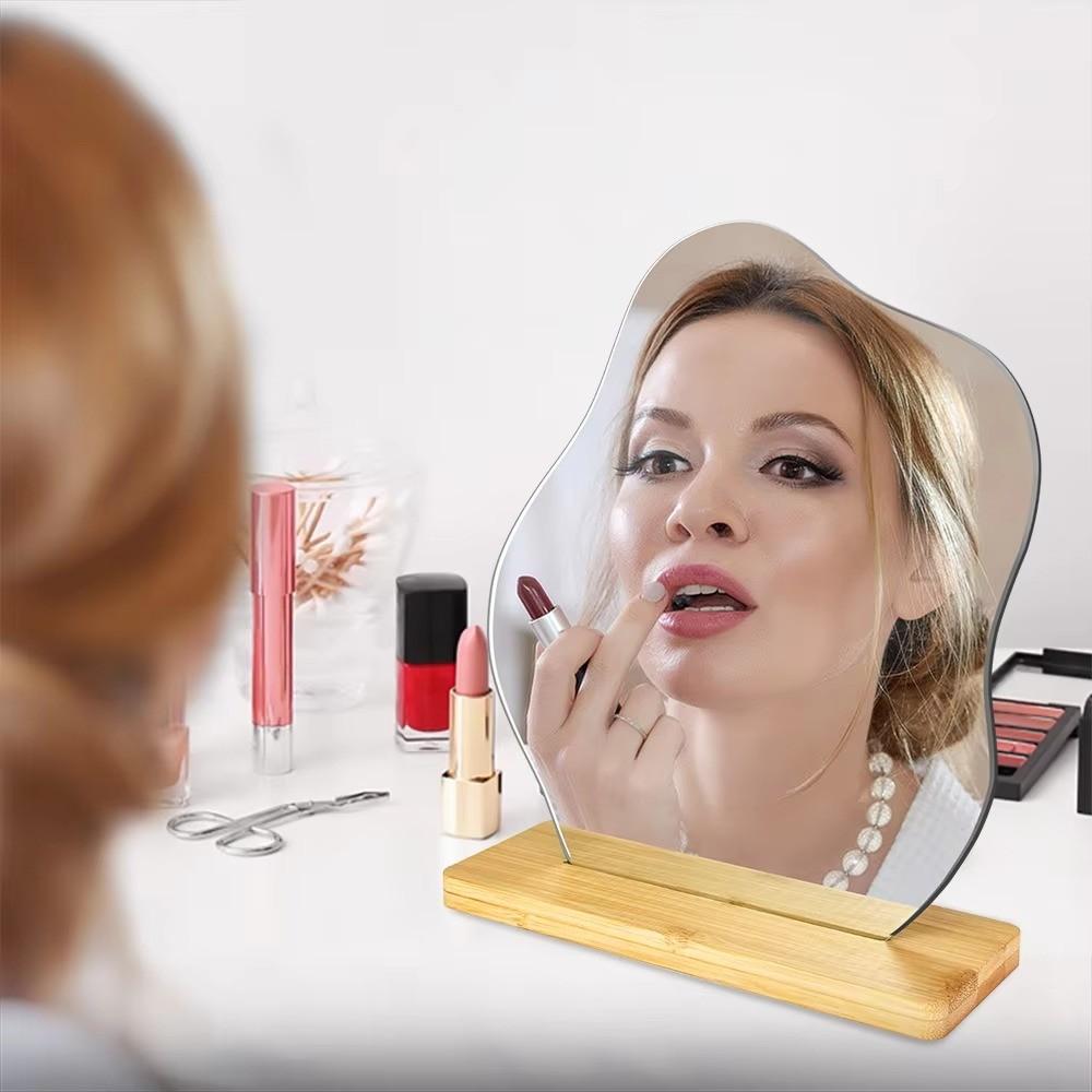 Style Irregular Wooden Makeup Mirror, Desktop Unique Shape Touch-Up Mirror, Photo Atmosphere Enhancer, Perfect for Beauty Lovers
