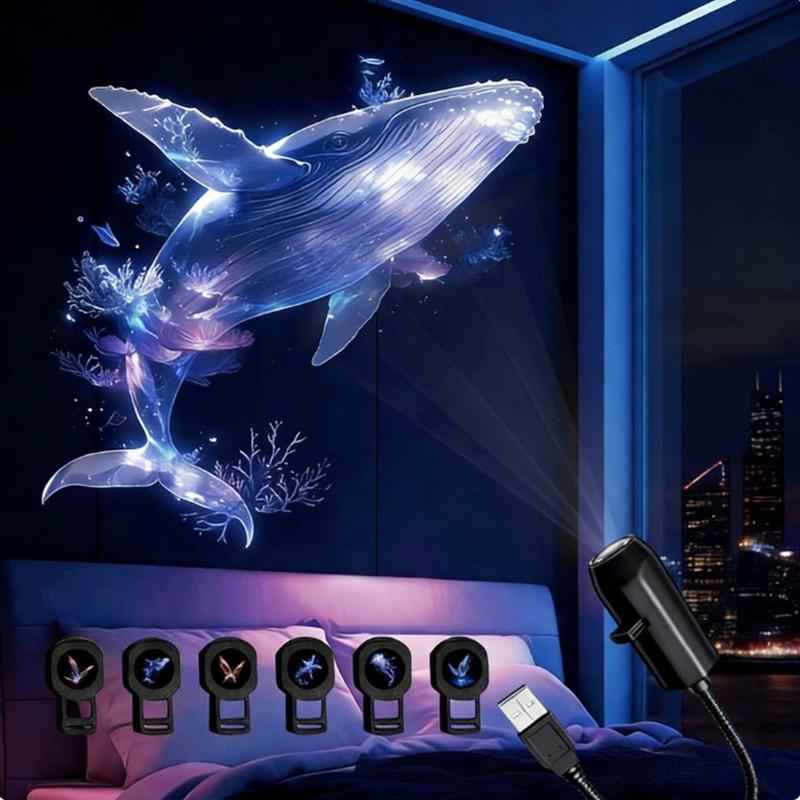 Portable USB Starry Sky Projector Night Light – Galaxy, Ocean Wave Projections for Bedroom Walls & Ceilings, Dynamic Lighting with Whales, Jellyfish & Butterflies, Unisex Birthday Gift for Kids & Adults, Home Decor Ambient Light