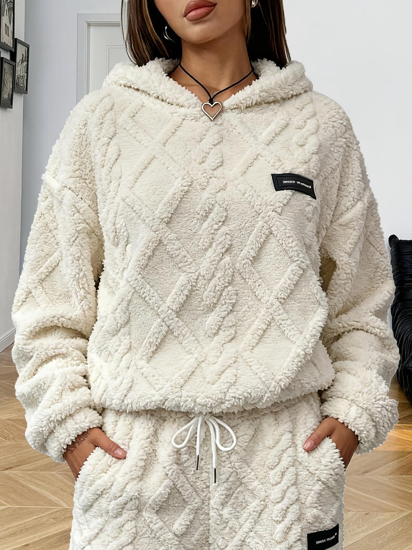 Women’s Minimalist Solid Long-Sleeve Nylon Hooded Sweatshirt - Drawstring Closure, Soft Plush Fleece Lining, Loose Fit Casual Tops & Clothes for Cool-Temperature Indoor Daily Use, Outdoor Activities