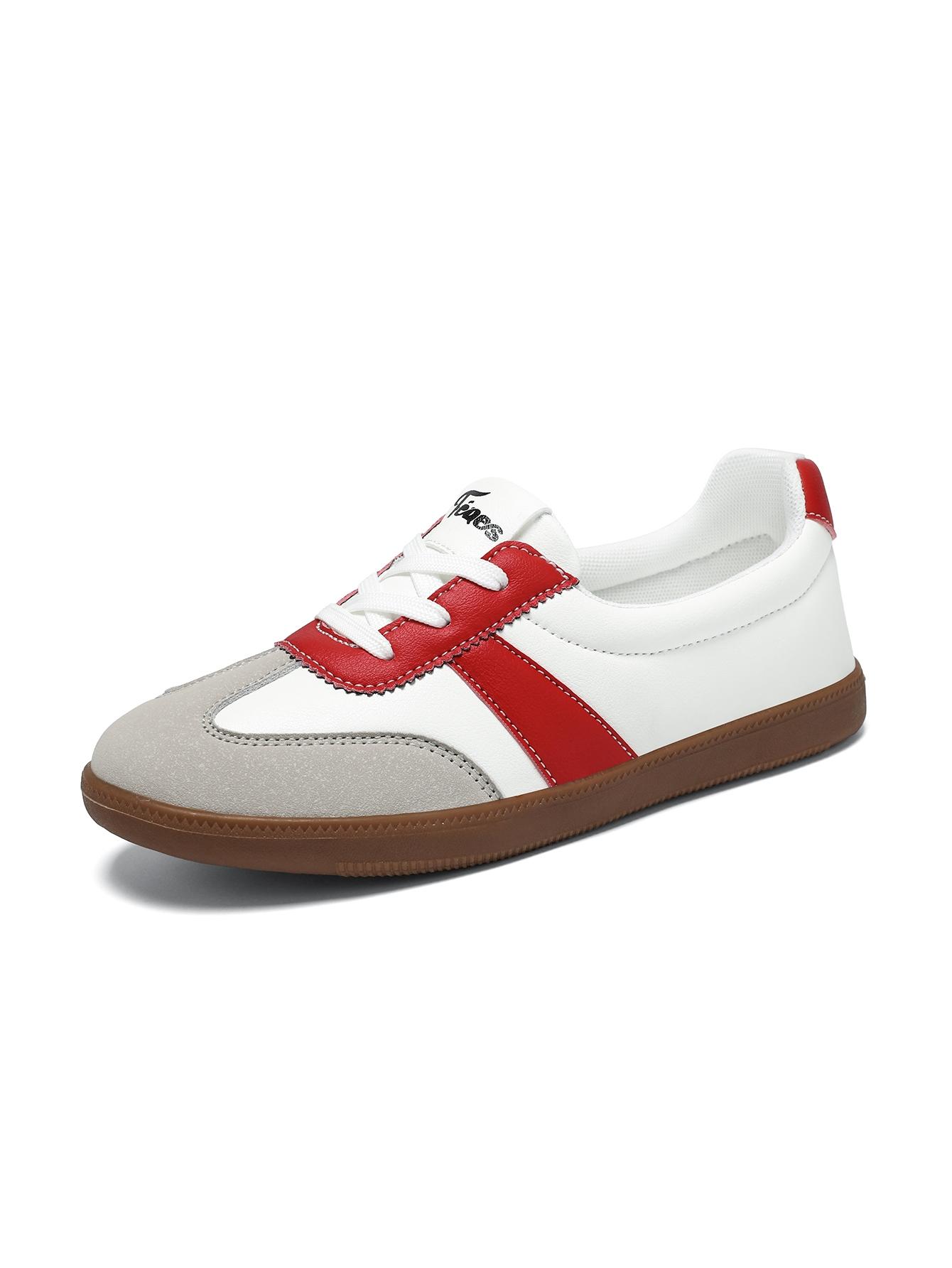 Women's Lace-up White German Trainers, Low-top Non-slip Skate Sneakers