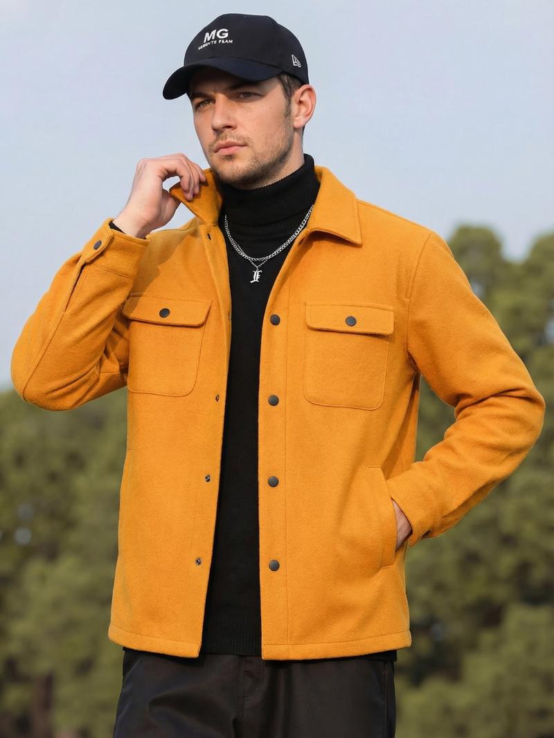 Men's Casual Thick Woven Solid Pocket Jacket Coat, Fitted Design for Work & Outdoor, Lightweight for Fall Winter Season