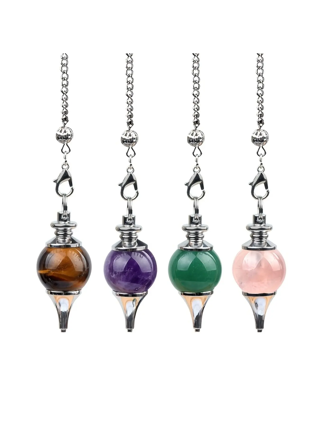 4Pcs/Set Natural Crystal Agate Sphere Pendulum Pendants, Detachable 3-Piece Hanging Chain Set, Divination Dowsing Tool, Yoga Meditation Jewelry Gift for Spiritual Lovers
