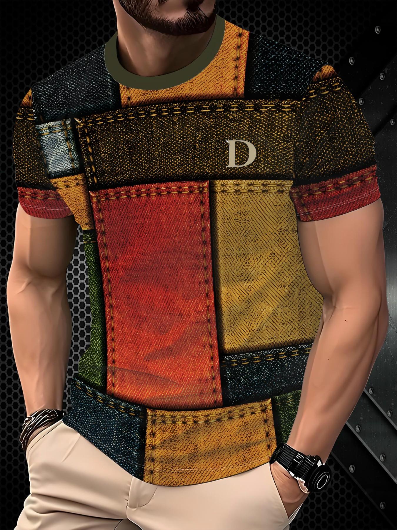 Unisex Middle Eastern Multi-Color Patchwork Print Short Sleeve T-Shirt, Summer Casual Sporty Quick-Dry Top, Ideal for Daily Wear & Outdoor Activities