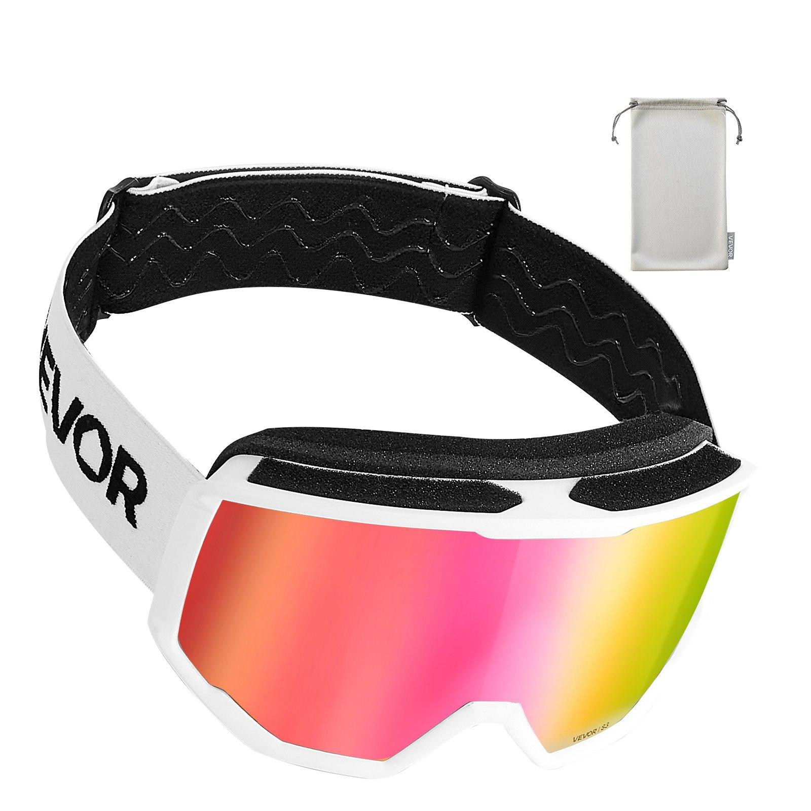 fathersdaygift  VEVOR Ski Goggles, Cylindrical Lens with Pink Revo Coating, OTG Anti fog Snow Goggles for Men Women Youth, TPU Frame Ventilation Structure, Suitable for Skiing, Skating, Snowboarding, Cycling