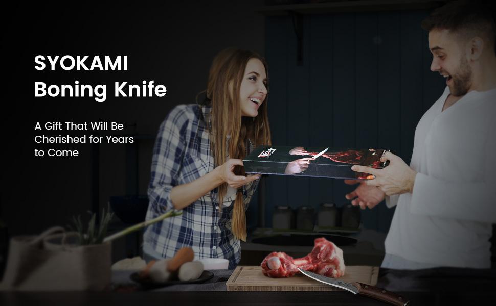 【TikTokShopSpringGlowUp】 SYOKAMI Boning Knife for Meat Cutting, 6.7 Inch Japanese Style Fillet Knife with Wood Handle, High Carbon Razor Sharp Flexible Blade Deboning Knife, Damascus Pattern Full Tang Design Ideal for Gift, Mother's Day Gift