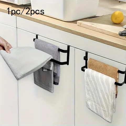 Kitchen Cabinet Hand Towel Rack, 1/2 Counts Double Kitchen Towel Rack, Steel Cabinet Door Towel Rail, Bathroom Double Towel Rail Rack
