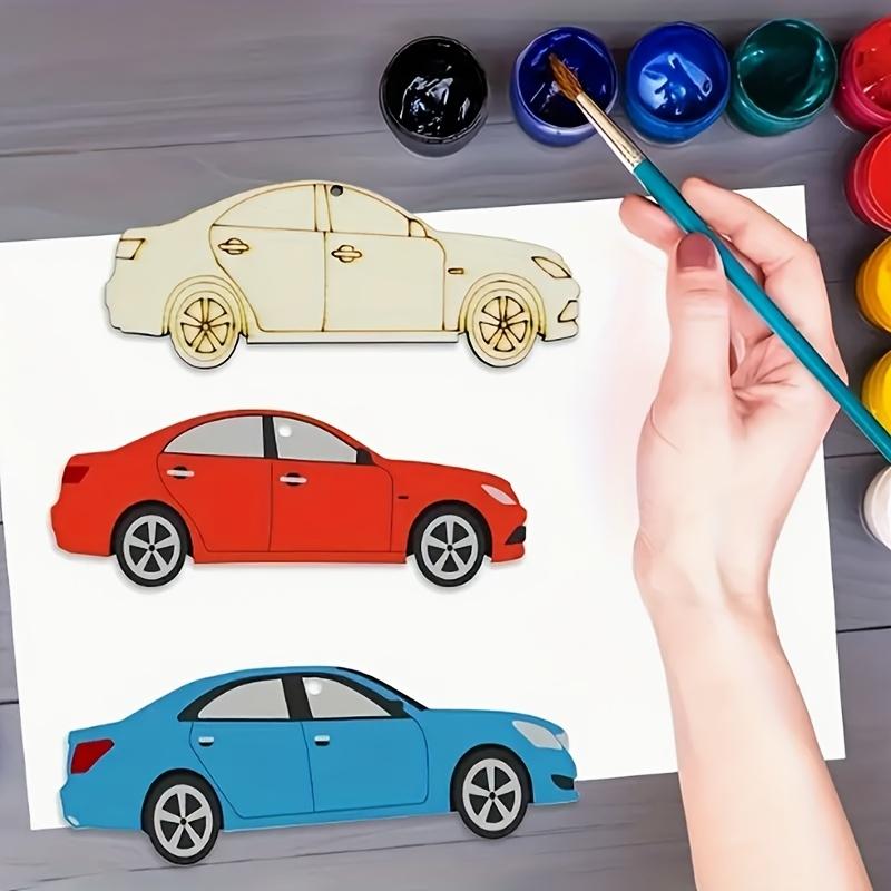 10 wooden car, sports car, and racing car shaped pieces for DIY painting and graffiti crafts, wooden hanging ornaments, decorations for holidays, weddings, family parties, and birthdays