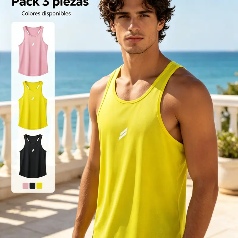 1/3-piece set Men's Summer Casual Sports Tops Activewear for Fitness, Sleeveless Muscle Fit Athletic Tank Top with Reflective Logo, Cool Breathable Quick-Dry Gym Shirt, Breathable Vest, Sport Vests, Workout Vests, Sports Clothing