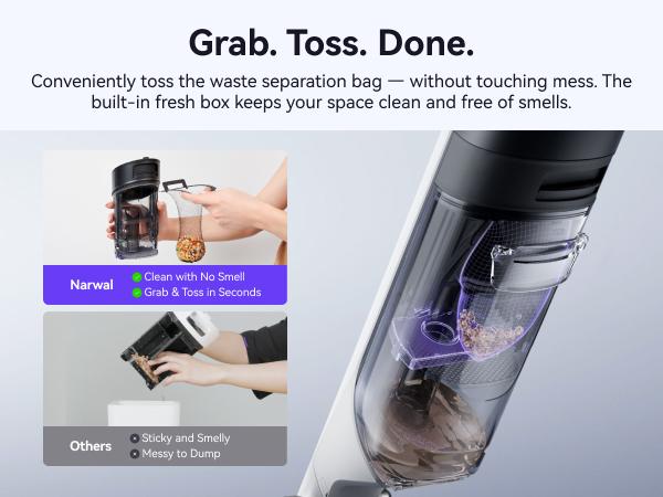 NARWAL S30 Wet Dry Vacuum Cleaner with 20000Pa Suction, 176°F Self-Cleaning, Heated Drying, Disposable Waste Bag, Tangle-Free, Cordless Vacuum Mop for Hard Floors & Edge Cleaning, Easy to Use