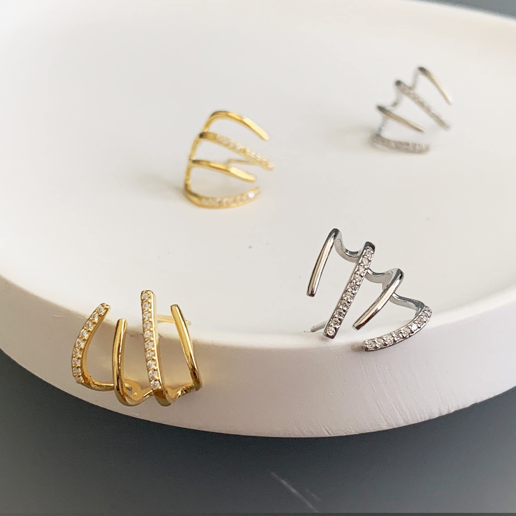 Tewiky Claw Zircon Silver Earrings for Women, 14K Gold Plated/Sterling Silver Claw Earrings Cuff Hypoallergenic Ear Wrap Trendy Cubic Zirconia Warp Cuff Earrings For Valentine's Day gifts