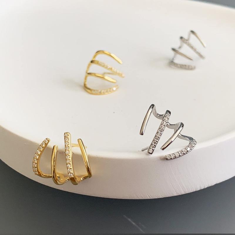 Tewiky Claw Zircon Silver Earrings for Women, 14K Gold Plated/Sterling Silver Claw Earrings Cuff Hypoallergenic Ear Wrap Trendy Cubic Zirconia Warp Cuff Earrings For Valentine's Day gifts