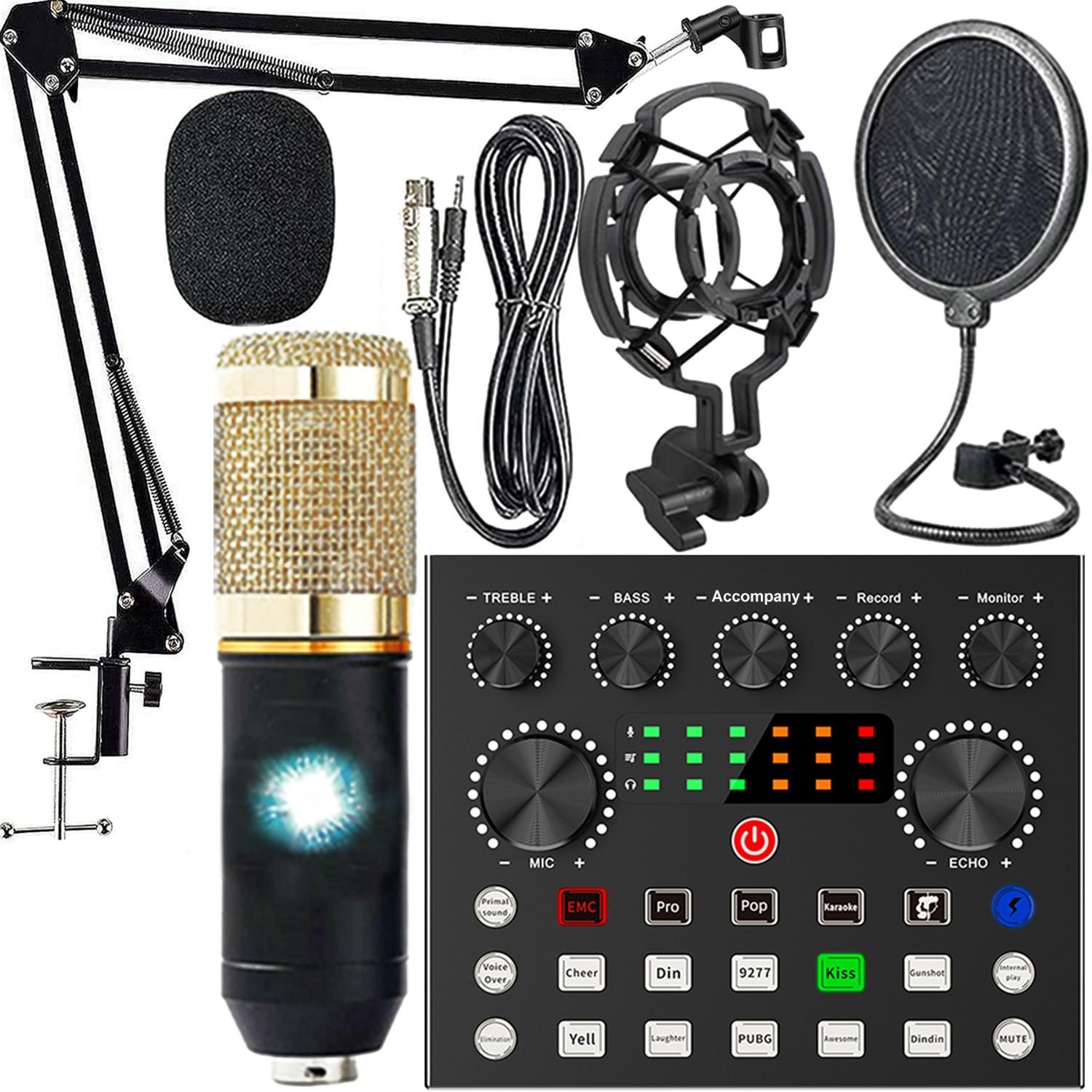 Professional Audio Live Sound Card Mixer with Bluetooth Voice Effects Computer Audio Mixer for Live Streaming Podcasting Gaming Podcast Equipment Audio Mixer Kit