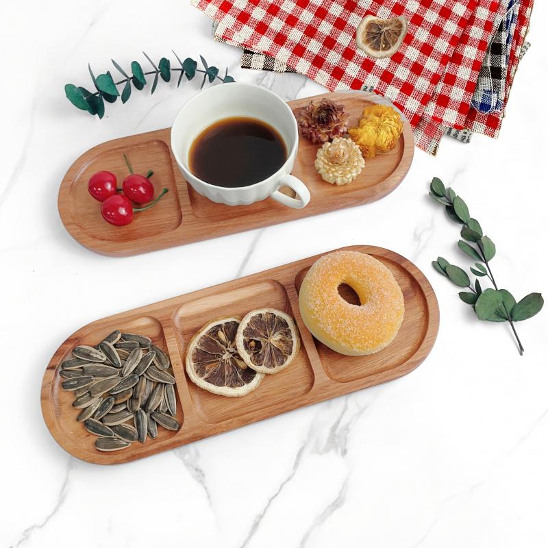 1pc Wooden Tray, Divided Tray, Dessert Tray, Multi-Functional Kitchen Display Tray, Storage Organizer, Ideal for Home Use