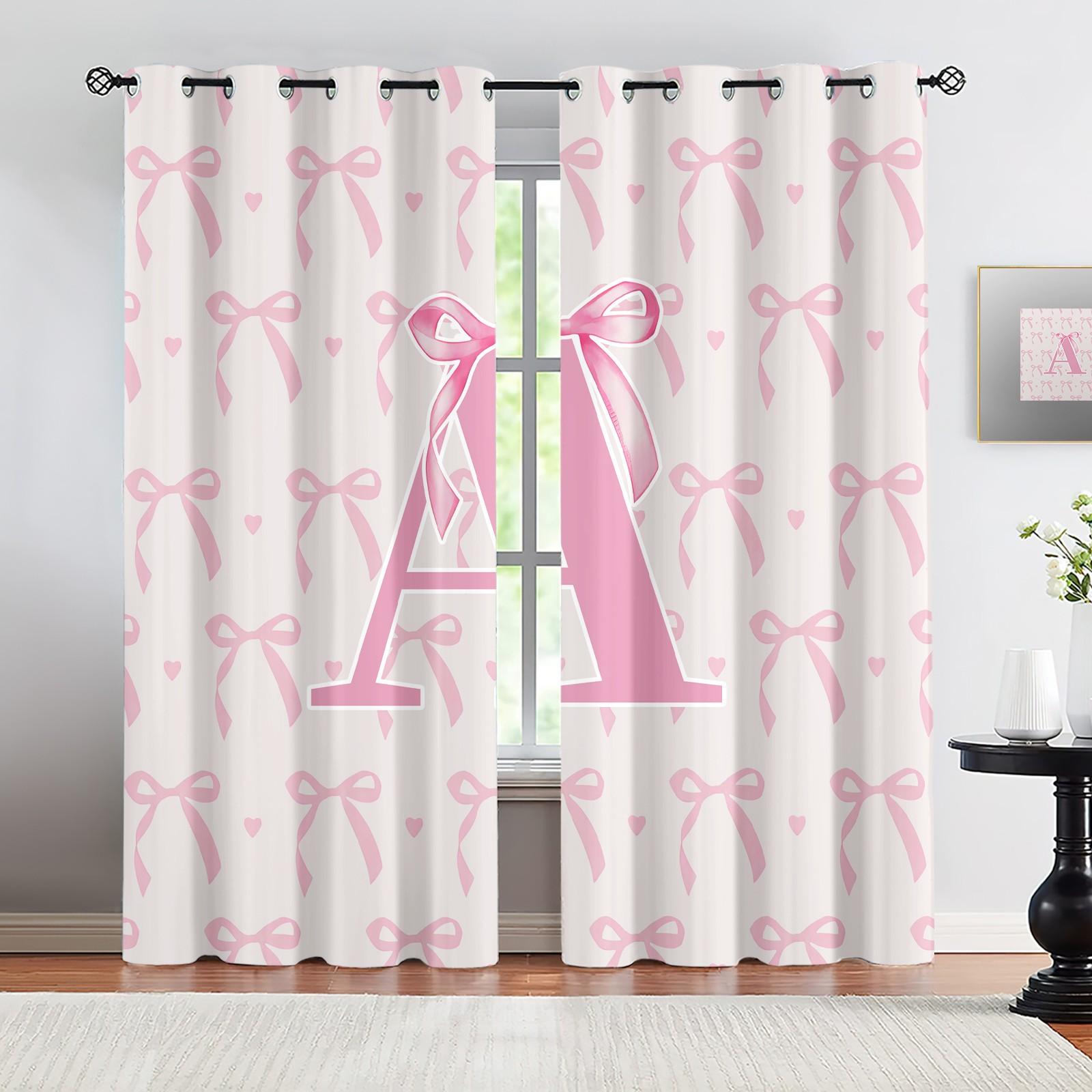 2Pcs Letter Printed Curtains, Pink Princess Style Home Decor, Soft Polyester Fabric, Blackout and Heat Insulation, with Metal Grommets, Ideal for Girls' Bedroom, Dorm and Living Room, Aesthetic Girly Decoration