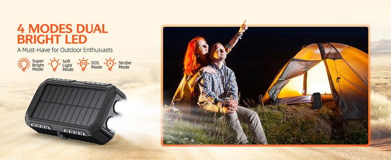 40,000mAh Solar Power Bank with Hand Crank & 4 Cables, Dual USB/Type-C Fast Charging, Bright LED Light, Built-in Compass & Leveler - Portable Solar Charger for Phones, Camping, Travel, Outdoor Emergencies