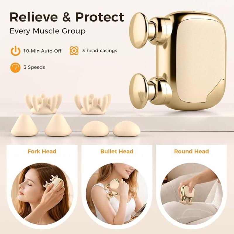 Mini Dual-Head Fascia Gun, Powerful Deep Muscle Massager, Equipped With 3 Massage Heads And 3 Adjustable Speed Settings; Supports USB Charging, Suitable For Travel, Exercise, And Daily Use. It Is An Ideal Travel Companion And A Great Gift Choice.