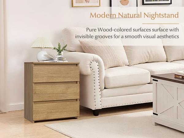 FOTOSOK White Nightstand with 3 Drawers, White Bedside Table Night Stand, Sofa Side Table 3 Drawer Nightstand for Bedroom