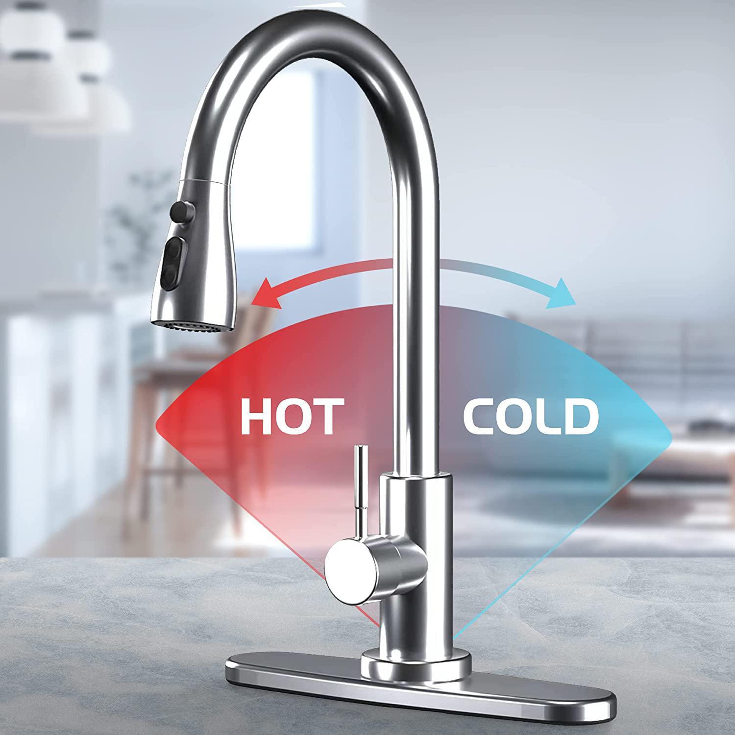 PHANCIR NEW Kitchen Faucet with Pull Down Sprayer, High Arc Single Handle, Brushed Nickel, Brushed Go Home ld Finish  Modern Durable Steel