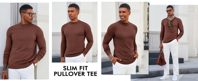 Runcati Mens Mock Turtleneck Pullover Slim Fit Casual Basic Thermal Knit Sweater Lightweight Long Sleeve Pullover Tee