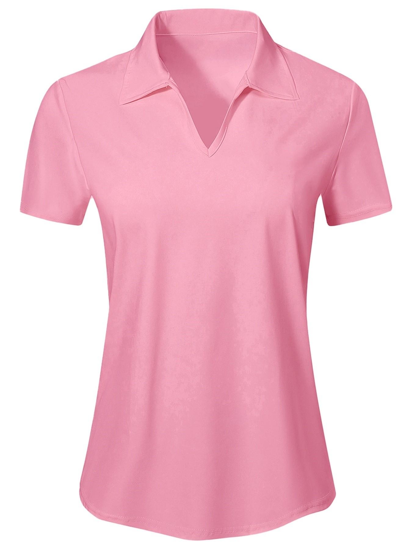 Women's Solid Color Sports Polo Shirt, Breathable Comfortable Short Sleeve Collared Top for Golf Baseball Tennis, Ladies Summer Sportswear