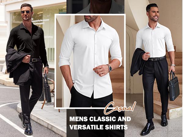 COOFANDY Thin Men's Muscle Fit Dress Shirts Wrinkle-Free Long Sleeve Casual Button Down Shirts