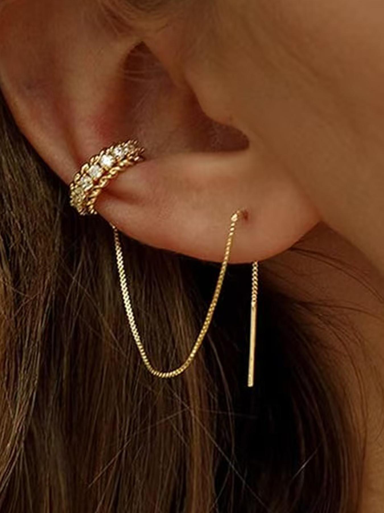 Huggie earrings for women 14k Dainty Gold Earrings Tassel Chain Drop Dangle Small Hoop Earrings Stud earrings for Women Teen Cubic Zirconia Sparkling Earrings Clip Womens earrings