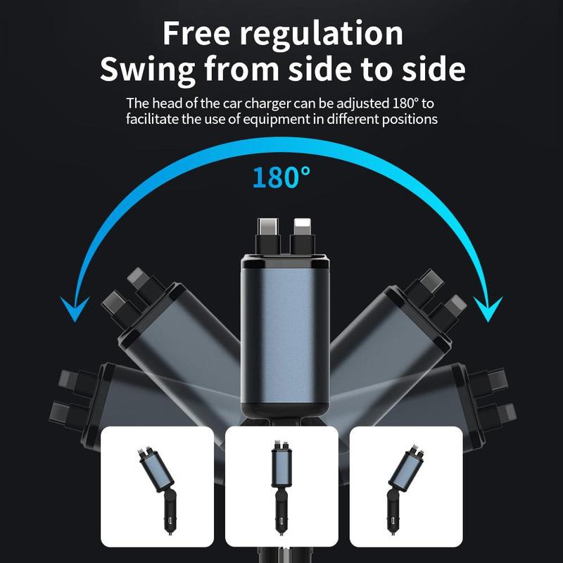 4-in-1 Car Charger, 66W Retractable Car Charger with Star Projector Night Light and LED Decorative Ceiling Light, USB Car Adapter with 2.6ft Retractable Cable Fast Charging Magnetic Wireless Magnetic Charging portable charger