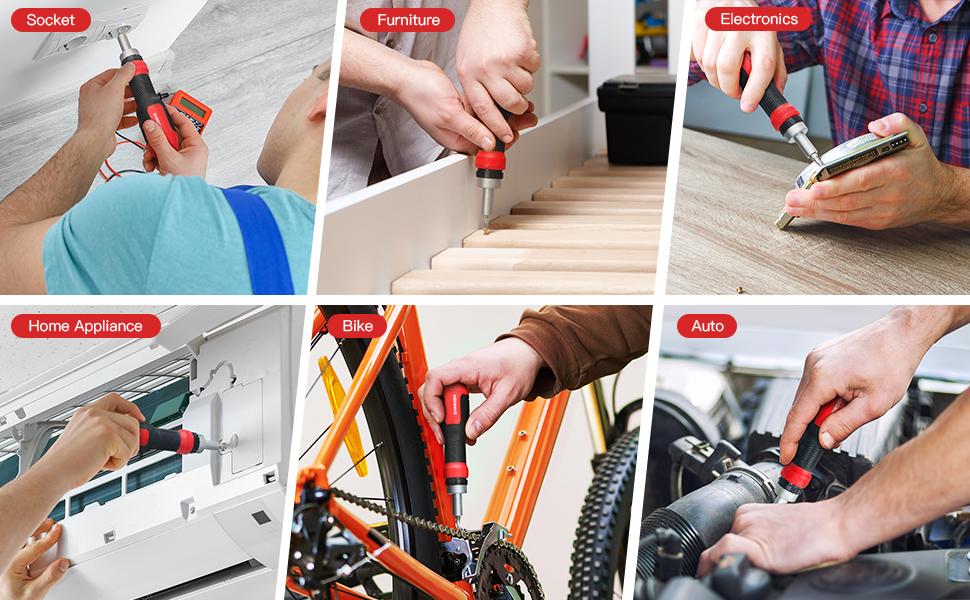 SHARDEN Ratchet Screwdriver 13-in-1 Ratcheting Screwdriver Set with Torx Security, Flat Head, Phillips, Hex, Square, and 1/4 Nut Driver