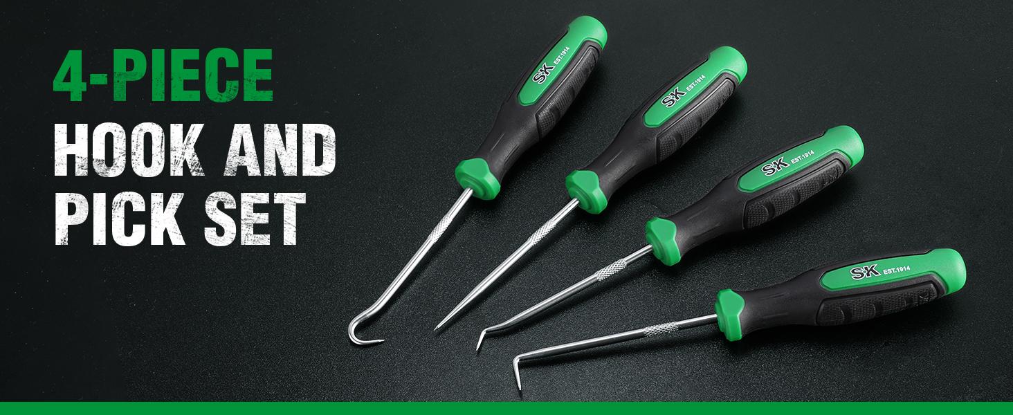 #JumpstartSale SK 4-Count Hook and Pick Set, Straight Pick, Offset Pick, 90°Pick and Hook, Ideal for Auto and Electronics Maintenance Tools