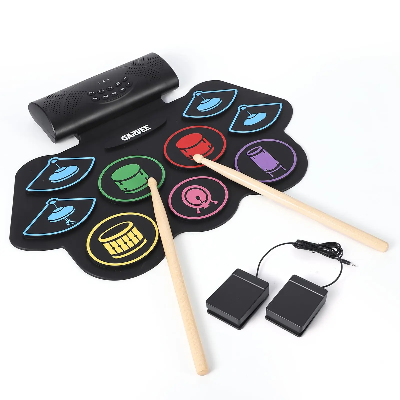 9-Pad Bluetooth Electronic Drum Set, Portable Multi-Function Bluetooth App-Controlled Electronic Drum Set, 10 Demo &10 Rhythms, Roll-Up Portable Design with Recording, 2 Stereo Speakers, Great Gift