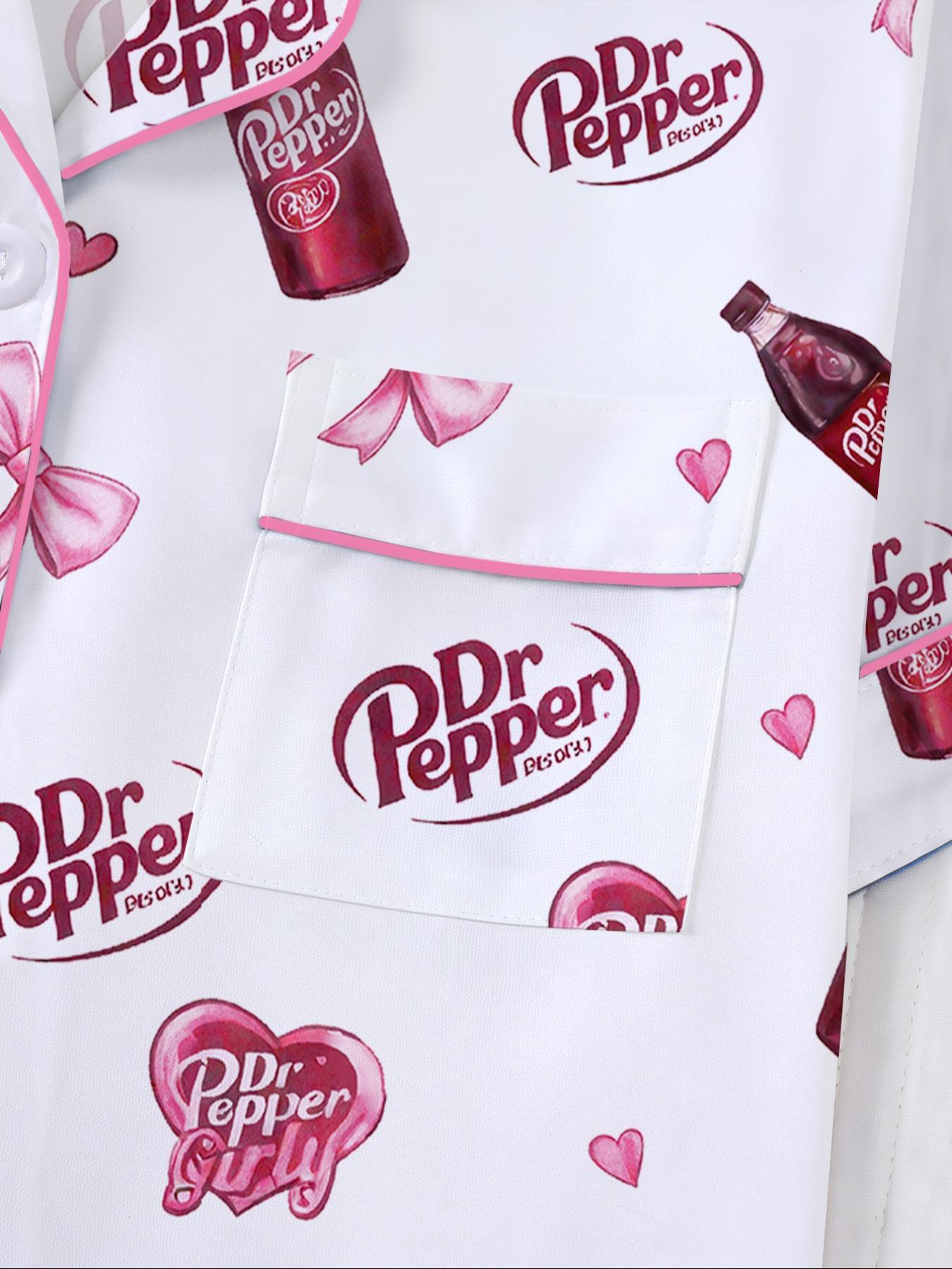 Women's Heart Bow Print Sleepwear Set, Short Sleeve Button-Up Top & Elastic Shorts, Casual Homewear for Party